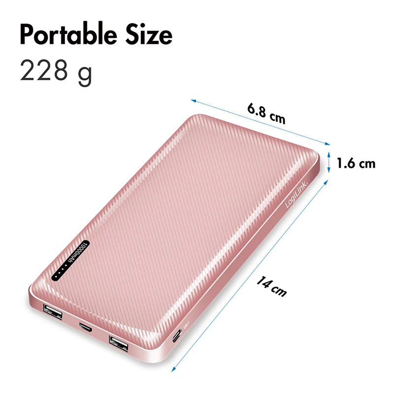 LogiLink mobiele powerbank 10000 mAh LiPo USB-C PD roze