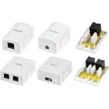 LogiLink Cat.6A opbouwdoos, 2x RJ45, wit (vergelijkbaar met RAL 9003), klasse EA, afgeschermd, 10G, 500MHz, LSA, ISO/IEC 11801
