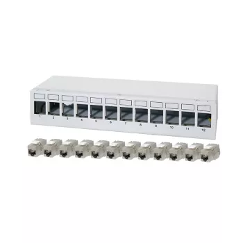 LogiLink NK4093 desktop-patchpaneel Cat.6A, 12 poorten, lichtgrijs (RAL 7035), afgeschermd, schroefloos staal