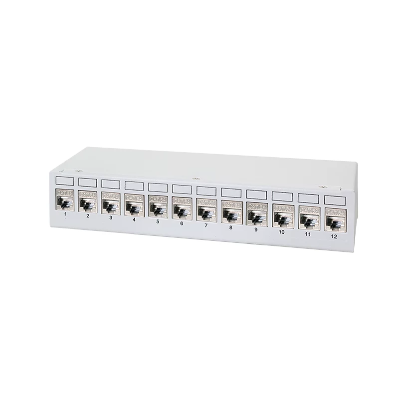 LogiLink NK4093 desktop-patchpaneel Cat.6A, 12 poorten, lichtgrijs (RAL 7035), afgeschermd, schroefloos staal