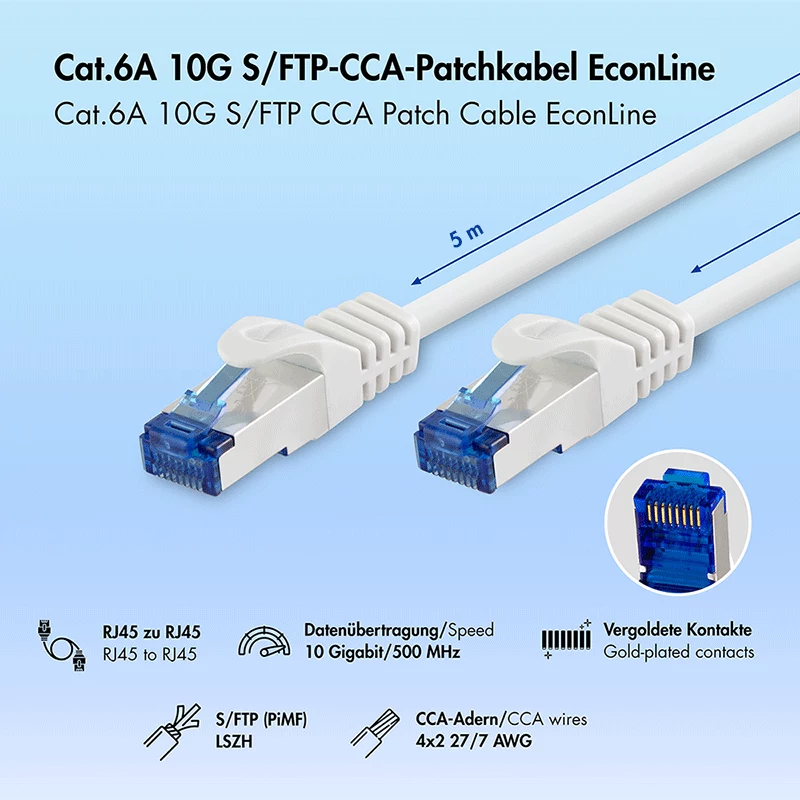 LogiLink Cat.6A S/FTP LSZH patchkabel, wit, 5 m, EconLine