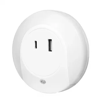 LogiLink LED-nachtlamp met schemersensor, 1x USB-A & 1x USB-C, 18W totaalvermogen
