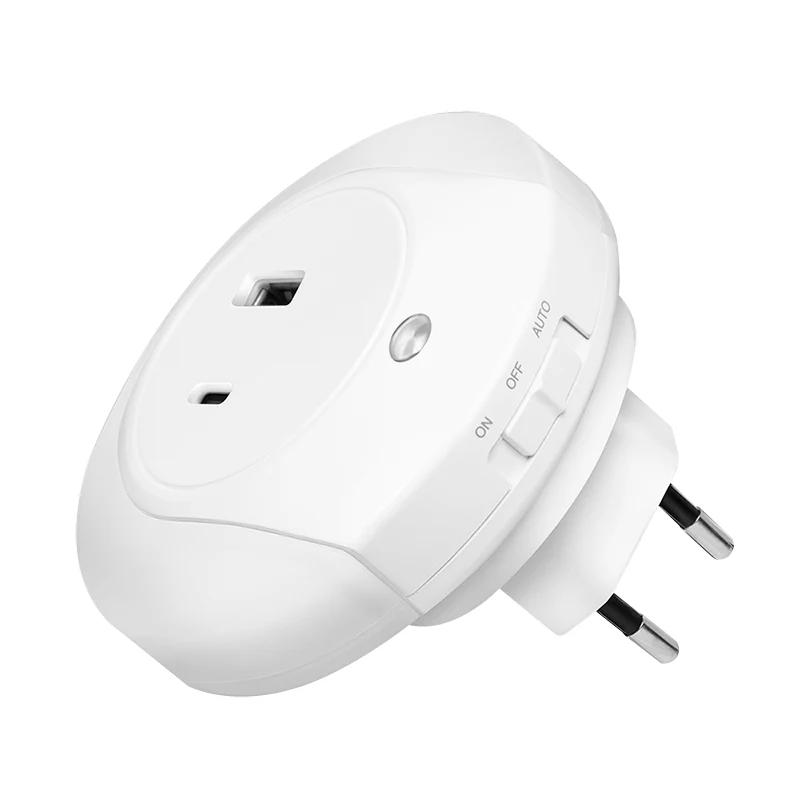 LogiLink LED-nachtlamp met schemersensor, 1x USB-A & 1x USB-C, 18W totaalvermogen