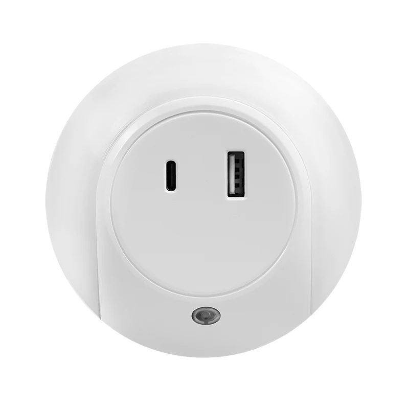 LogiLink LED-nachtlamp met schemersensor, 1x USB-A & 1x USB-C, 18W totaalvermogen