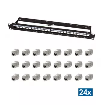 LogiLink modulair 24-poorts Cat.6A keystone patchpaneel, 19 inch/1U, zwart, EconLine