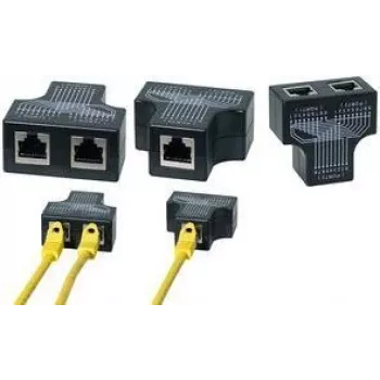 LogiLink RJ45-verbindingsdoppler, 1:1 parallelle T-adapter, 1x RJ45-bus naar 2x RJ45-bus, zwart (MP0138)