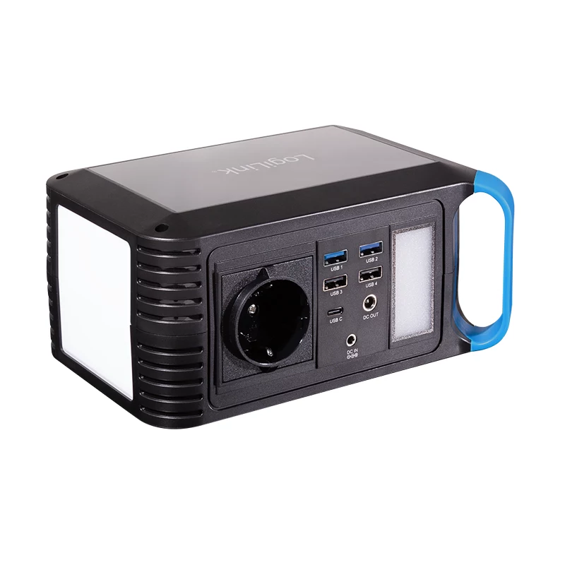LogiLink powerstation 200W, 148Wh Li-ion, zuivere sinusgolf, USB-C PD 45W, LED-licht