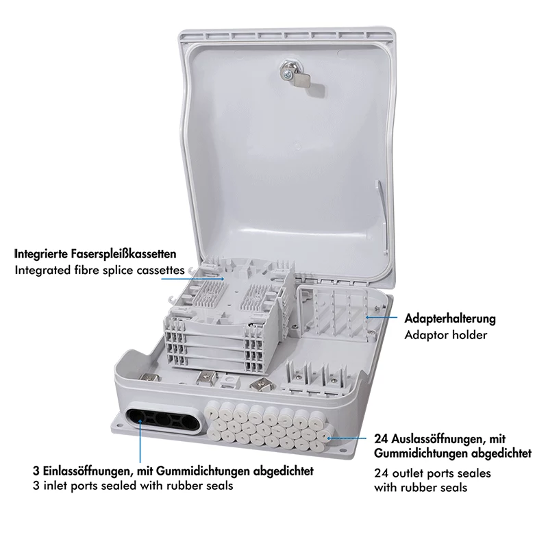 LOGILINK FTTX-verdeelbox, 96 vezels, 24x LC-duplex of SC-simplex, onbezet, IP65, wandmontage