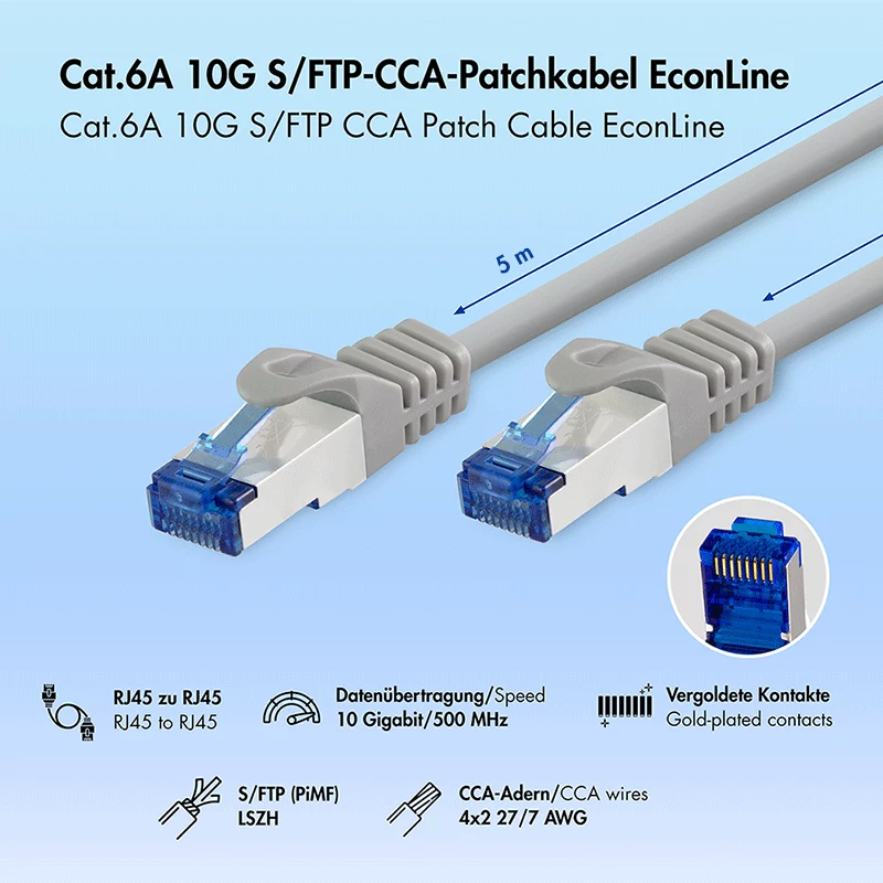 LogiLink Cat.6A CCA S/FTP LSZH-patchkabel, grijs, 5 m, EconLine