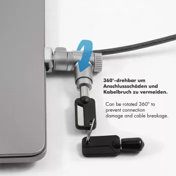 LogiLink NBS015 universeel kabelslot voor notebooks, ultrabooks, MacBook Pro en tablets – verzinkt staalkabel, 2 m, zwart/zilver