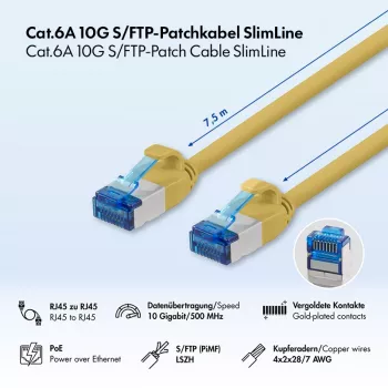 LogiLink Cat.6A slim S/FTP LSZH patchkabel, geel, 7,5 m