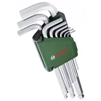 BOSCH 9-delige inbussleutelset met kleurgecodeerde L-sleutels, kogelkop en vasthoudfunctie, metrisch 1,5-10 mm, BlackLaser-oppervlak, clip-houder