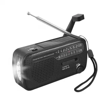 LogiLink dynamo-krukkradio met zonnepaneel, AM/FM, USB-C-laadfunctie, LED-zaklamp, SOS-alarm, powerbank, zwart