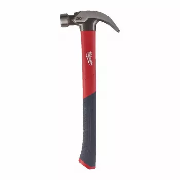 Milwaukee timmermanshamer 570g met gebogen nageltrekker en glasvezelsteel met magnetische nagelstarter