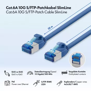 LogiLink Cat.6A S/FTP LSZH SlimLine Patchkabel, 20 m, Blauw