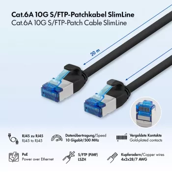 LogiLink SlimLine Cat.6A S/FTP LSZH Patchkabel, 20 m, Zwart