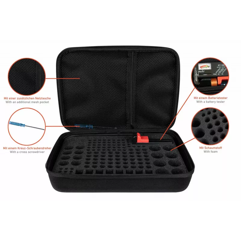 Kabelmeister batterij-opbergbox met geïntegreerde tester voor AA, AAA, C, D, 9V en knoopcellen - zwart
