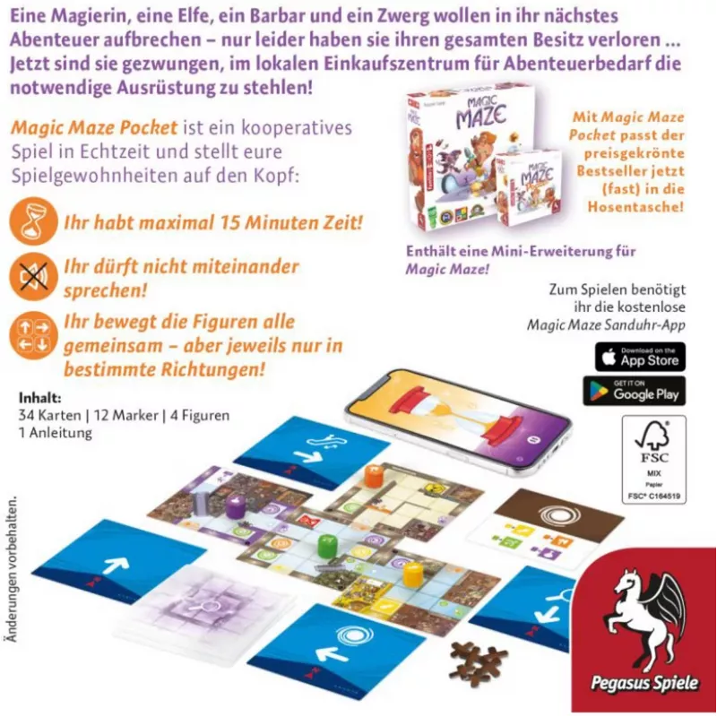 PEGASUS Magic Maze Pocket coöperatief realtime doolhofspel, 1-4 spelers, vanaf 8 jaar, 15 minuten