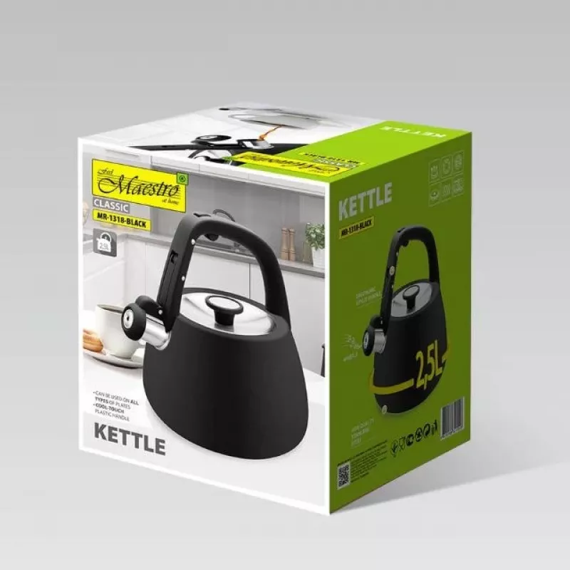 MEO Maestro fornuis-waterkoker 2,5L mat zwart RVS met fluit MR-1318-BLACK