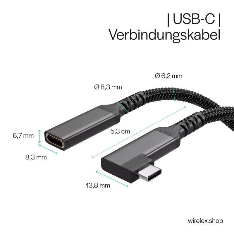 ShiverPeaks USB-C-verlengkabel USB-C/C 3.2 PD 90° - kabel - digitaal/data