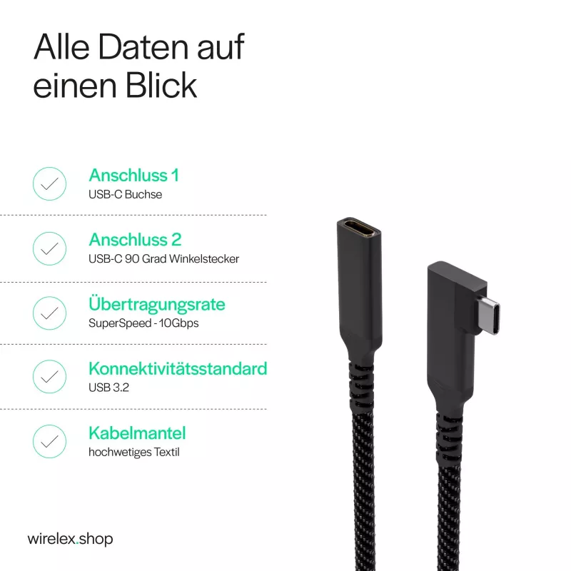 ShiverPeaks USB-C-verlengkabel USB-C/C 3.2 PD 90° - kabel - digitaal/data
