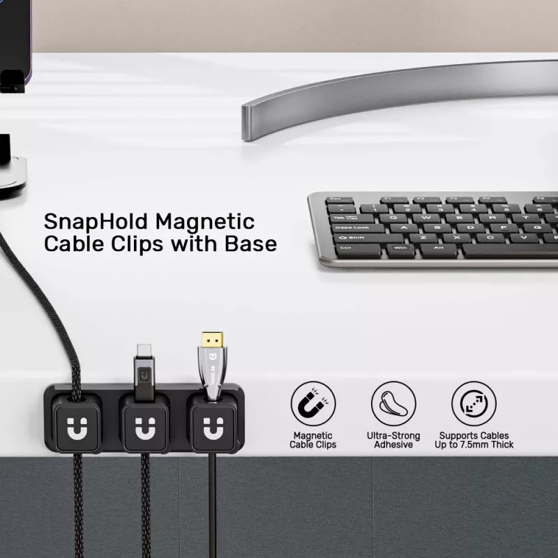 UNITEK SnapHold magnetische kabelorganizer voor het bureau (set van 3+1), zwart