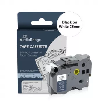 MediaRange MRBTZ261 gelamineerde etikettenband-cassette 36mm zwart op wit voor Brother P-Touch