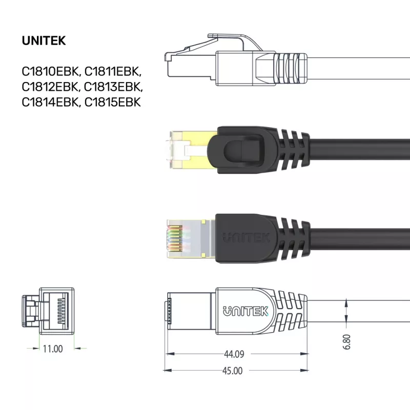 UNITEK Cat.7 S/FTP 2,0 m ethernet-patchkabel, 10 Gbit/s, 600 MHz, vergulde RJ45-stekkers, zwart