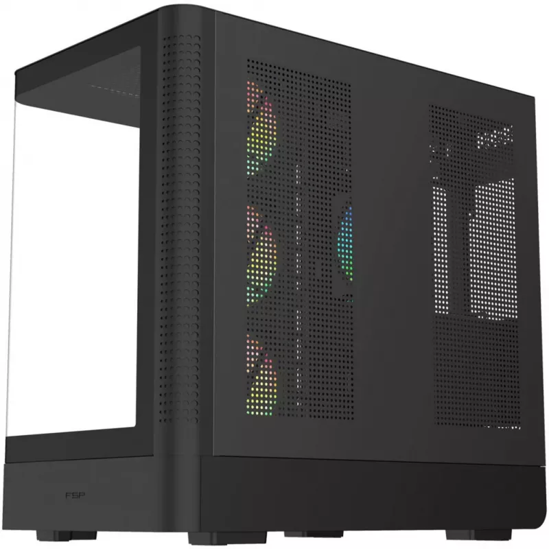 Fortron M581 mid-tower behuizing, zwart, panoramisch gehard glas, 4x ARGB-ventilatoren