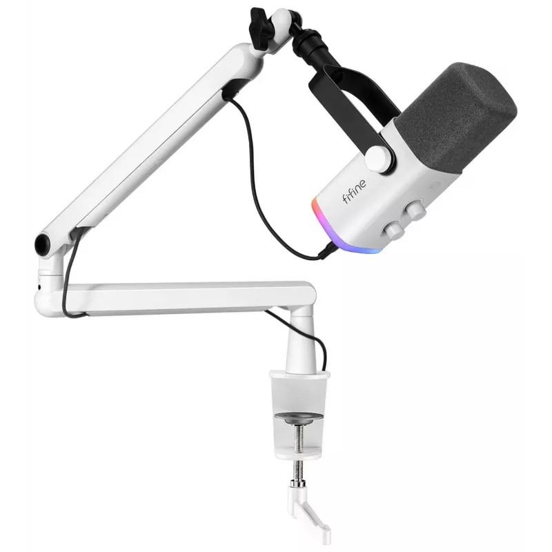FIFINE TAM8W dynamische XLR/USB podcastmicrofoon met zwenkarm, wit