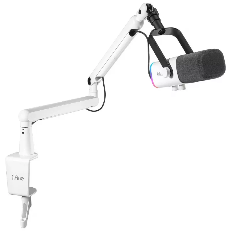 FIFINE TAM8W dynamische XLR/USB podcastmicrofoon met zwenkarm, wit