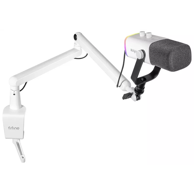 FIFINE TAM8W dynamische XLR/USB podcastmicrofoon met zwenkarm, wit