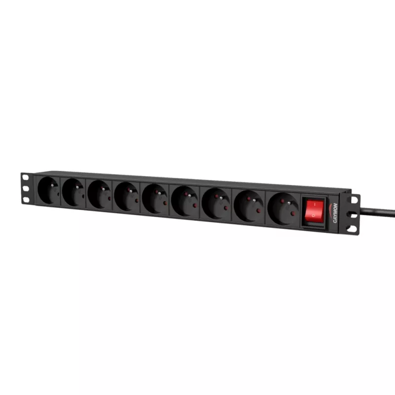 Caymon PSR109FS/B 19 inch 1U 9-voudige stekkerdoos Frans type E met 2,5 m kabel, zwart