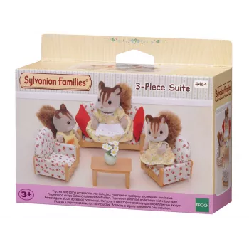 EPOCH Sylvanian Families zitgroep van drie delen - woonkamer meubelset met bank, fauteuils, tafel & kussens