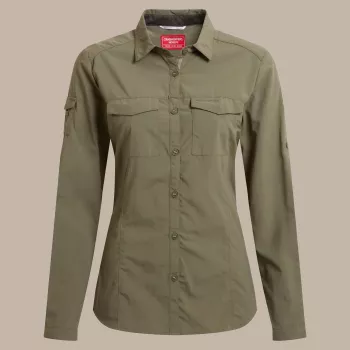 Craghoppers NosiLife Adventure LS Shirt III dames langarm insectenwerend overhemd, Wild Olive, maat M
