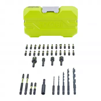 RYOBI 38-delige boor- en schroefset met HSS-, steen- en houtboren plus S2-stalen schroefbits in koffer