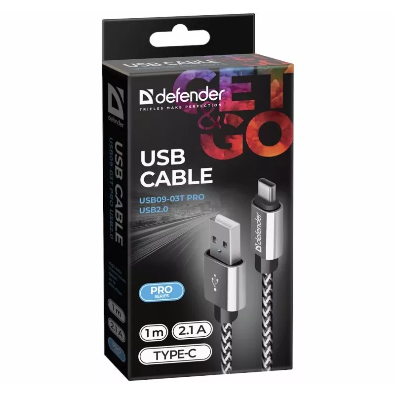 Defender USB-A naar USB-C kabel 1,0 m 2,1 A wit
