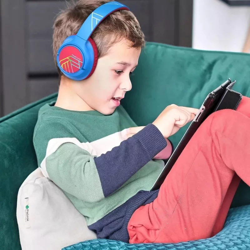 PowerLocus Bobo Kids draadloze hoofdtelefoon, LED, AUX, blauw/rood
