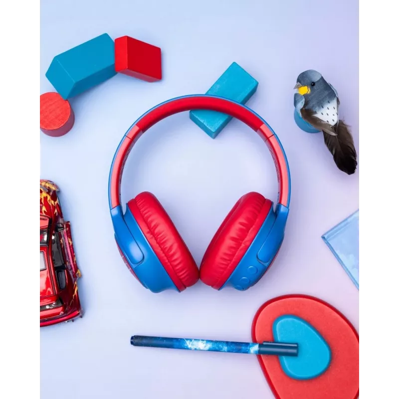 PowerLocus Bobo Kids draadloze hoofdtelefoon, LED, AUX, blauw/rood