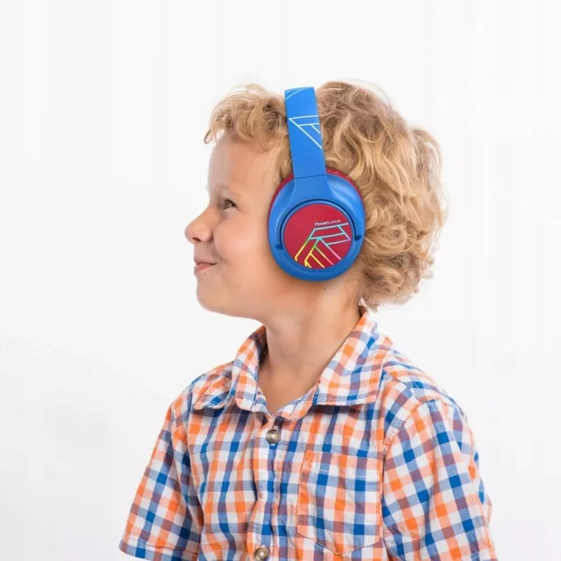 PowerLocus Bobo Kids draadloze hoofdtelefoon, LED, AUX, blauw/rood