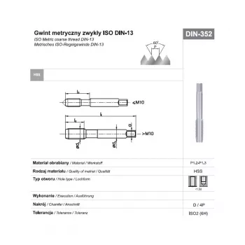 Draadtap M24 NGMM/1 DIN-352D (6H) HSS metrisch grof, M24 x 3 mm, 4 snijkanten, rechts, blank