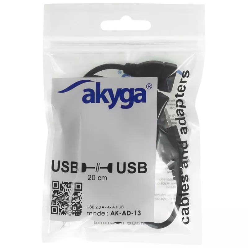 AKYGA AK-AD-13 USB 2.0 4-poorts hub, zwart