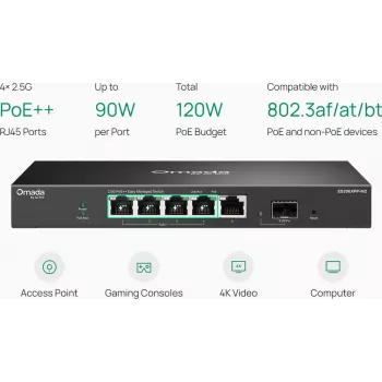 TP-Link Omada Easy Managed 5-poorts 2.5G PoE++ switch met 10G SFP+ uplink (ES206XPP-M2)