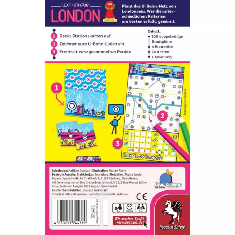 PEGASUS Next Station London – Flip-and-Write-bordspel, 1–4 spelers, vanaf 8 jaar