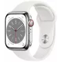 Apple Watch Series 8 GPS + Cellular 41mm roestvrijstalen behuizing met Sport Band, zilver/wit (MNJ53EL/A)