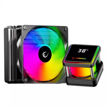 Rampage INFINITE V120 ARGB 120mm vloeistof-CPU-koeler met temperatuurdisplay, zwart