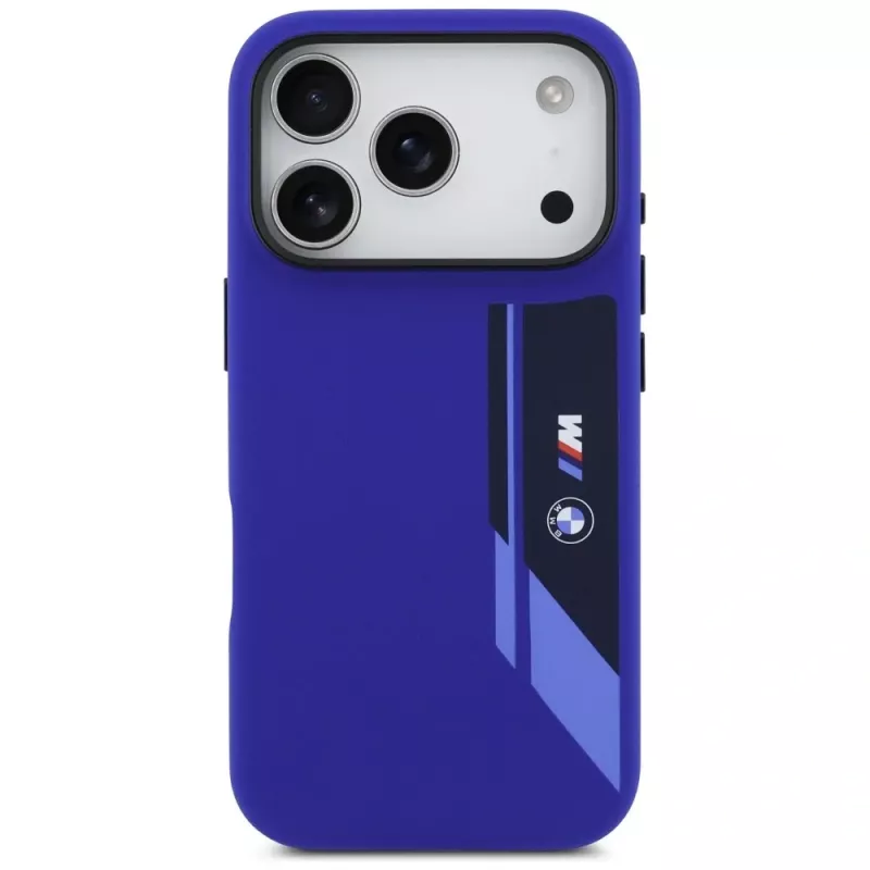 BMW M siliconenhoesje met verticaal logo en MagSafe voor iPhone 17 Pro – navy