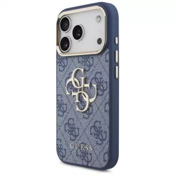 Guess 4G Classic Logo hoesje voor Apple iPhone 18 Pro / 17 Pro, blauw met goudaccenten
