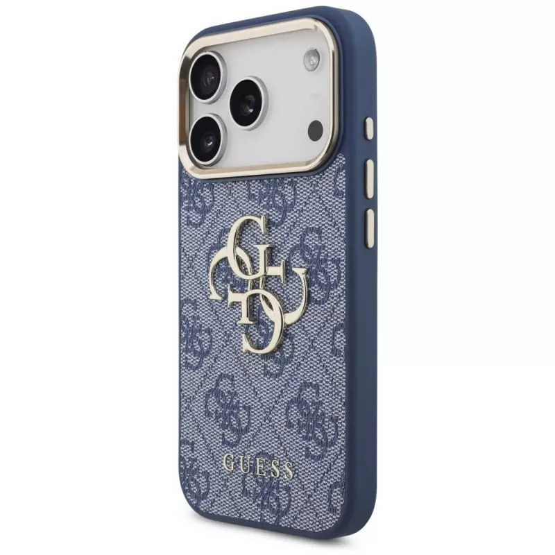 Guess 4G Classic Logo hoesje voor Apple iPhone 18 Pro / 17 Pro, blauw met goudaccenten