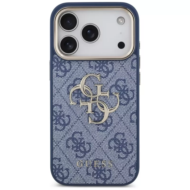 Guess 4G Classic Logo hoesje voor Apple iPhone 18 Pro / 17 Pro, blauw met goudaccenten